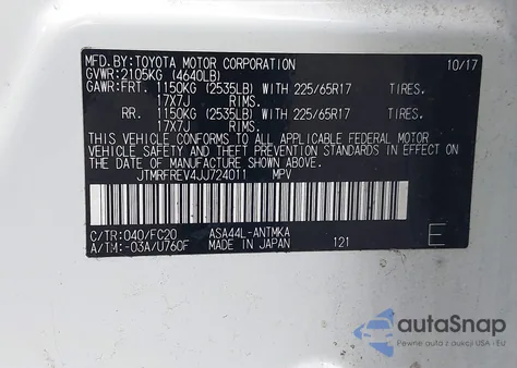 2018 Toyota Rav4 Xle из США, поврежденный, VIN JTMRFREV4JJ724011